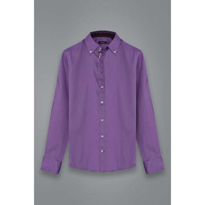 Camicia Uomo 2 Bottoni Button Down Slim Satin Unito Viola