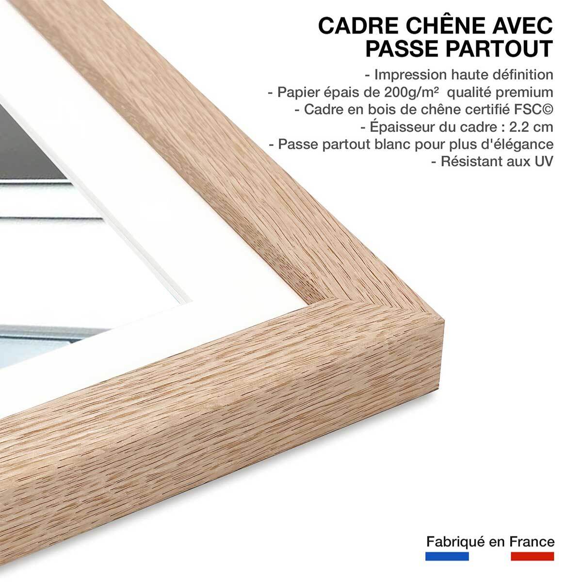 Affiche architecture urbaine balcons sur angle Affiche + cadre en bois - Chêne
