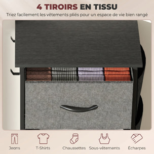 Commode chiffonnier 4 tiroirs en tissu 4 poches 2 crochets gris noir