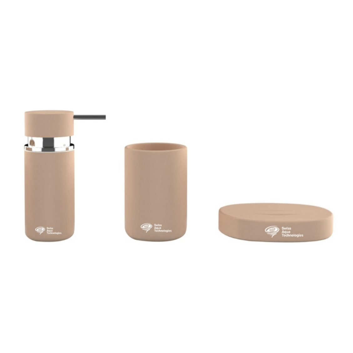 Set d'accessoires Infinitio Distributeur de savon + Porte savon + Gobelet, En céramique, Marron mat