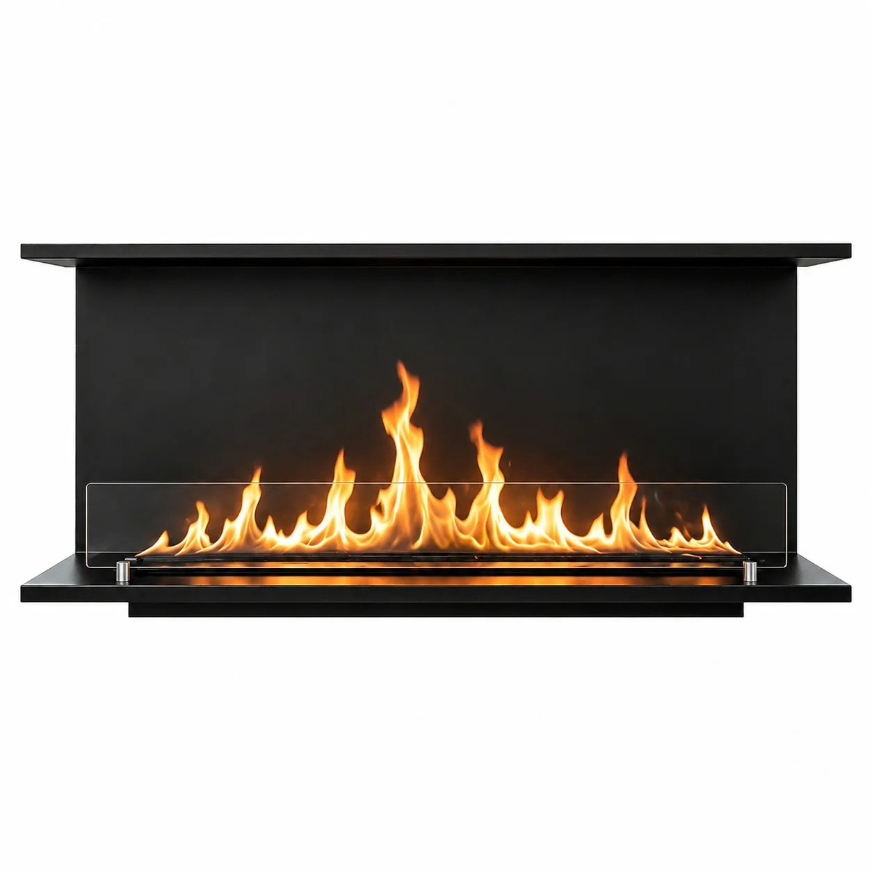 Giove 120 - Camino a Bioetanolo da Incasso Trifacciale 120x50x30 cm con Bruciatore 3lt in Acciaio