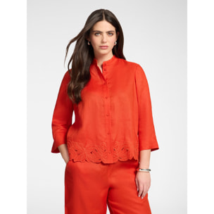Elena Mirò - Camicia in lino con ricami - Arancione