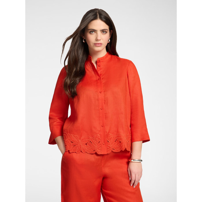 Elena Mirò - Camicia in lino con ricami - Arancione