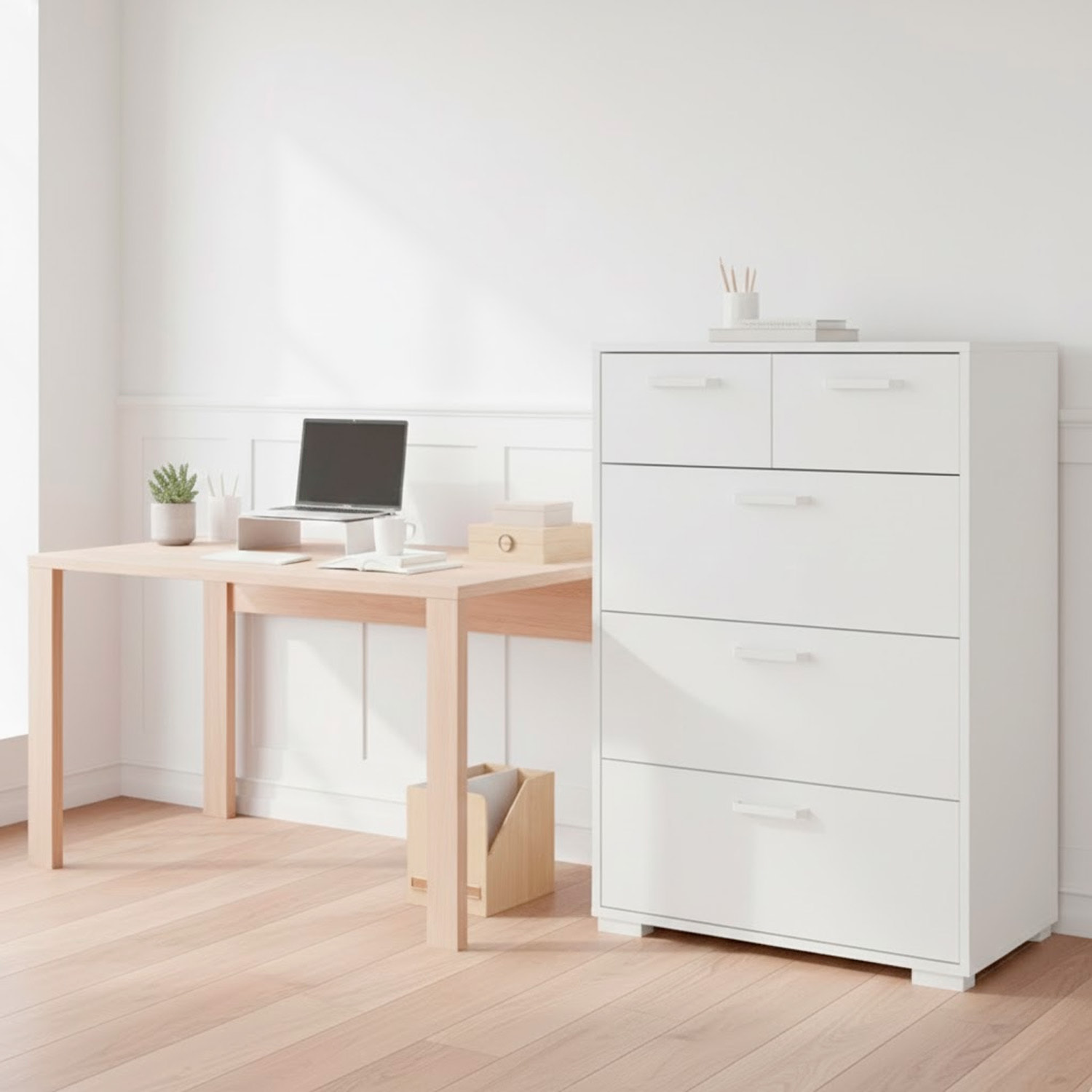 Cassettiera Alta 5 Cassetti Comò Mobile Contenitore Moderno Cassetti Scorrevoli A Sfera Camera Da Letto Ingresso Soggiorno 70.2×39.8×82.7 Cm Bianco