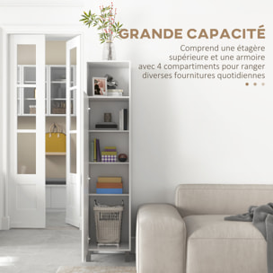 Armoire colonne meuble de rangement avec niche supérieure et placard 3 étagères intérieures - 40 x 35 x 177 cm - blanc