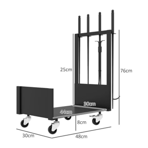 Soporte para Leña con Ruedas Estante de Leña Metálico Leñero de Exterior con Pala Escoba Atizador y Tenazas Carga 60 kg 48x30x76 cm Negro