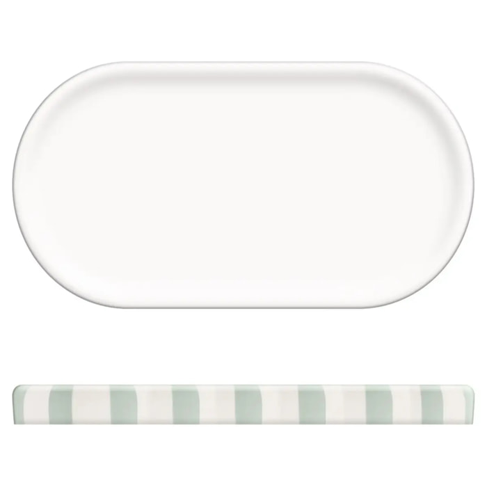 Plateau Strio 24cm rayures vert céladon en grès