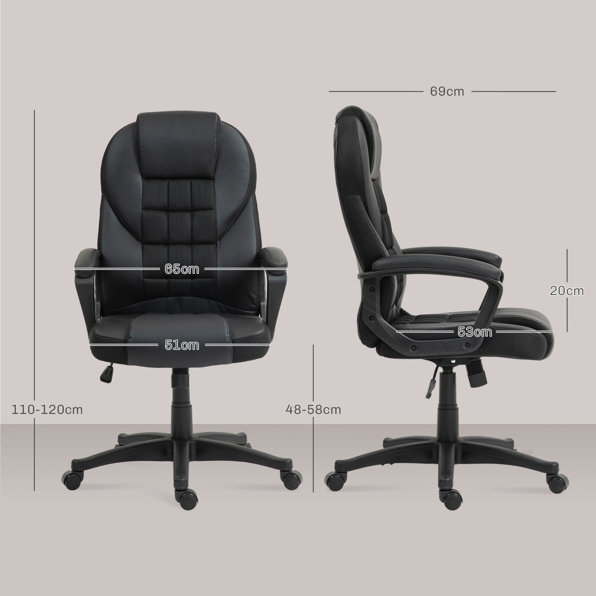 Chaise de bureau manager ergonomique - hauteur réglable, fonction à bascule, pivotant - PU polyester noir