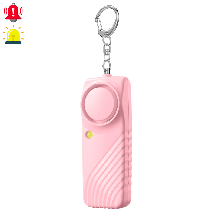 Allarme SOS personale con luce LED brillante e suono di 130dB. Batteria AAA inclusa e attivazione rapida tirando l'anello.
