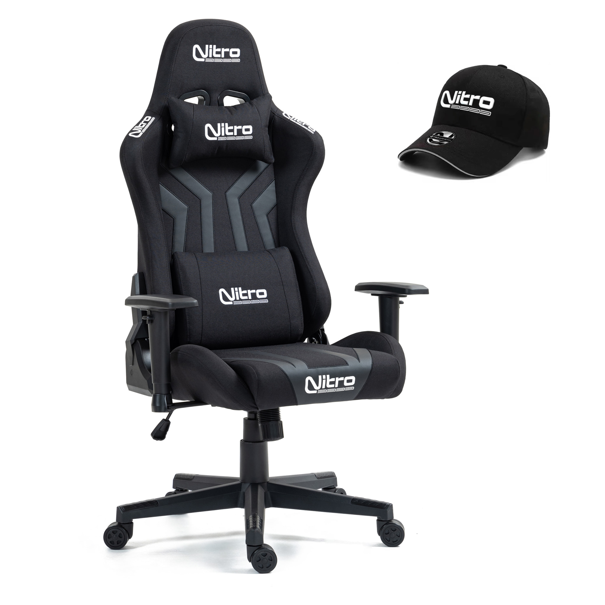 Sedia da gaming nera in tessuto ed ecopelle con omaggio - Flyco Pro