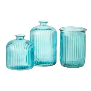 J-Line Vase Stripe Glass Aqua