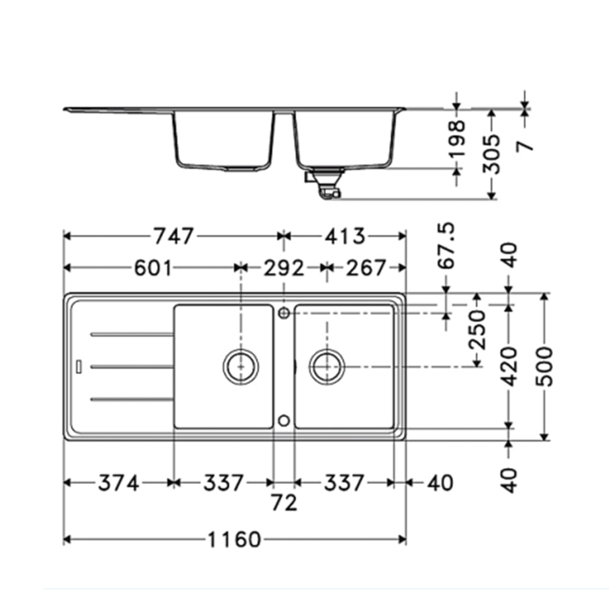 Franke - Evier à encastrer 2 cuves 1 égouttoir Basis - platinium