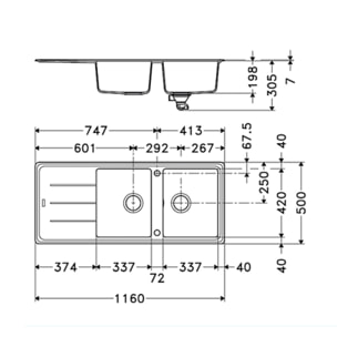 Franke - Evier à encastrer 2 cuves 1 égouttoir Basis - platinium