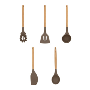 Lot de 5 ustensiles en silicone et manche en bois  ELIOTT