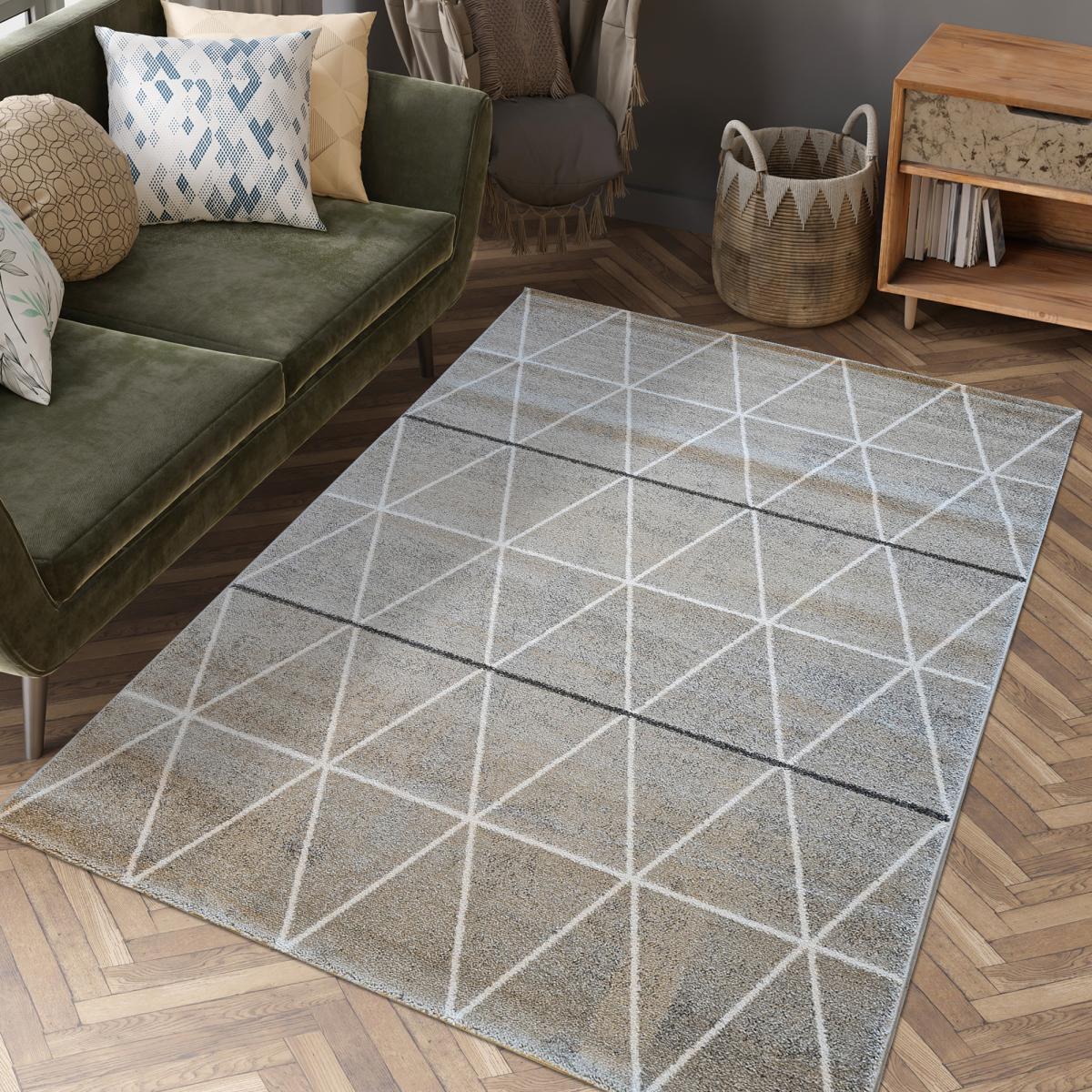 Tapis Lera motif géométrique scandinave, beige et gris