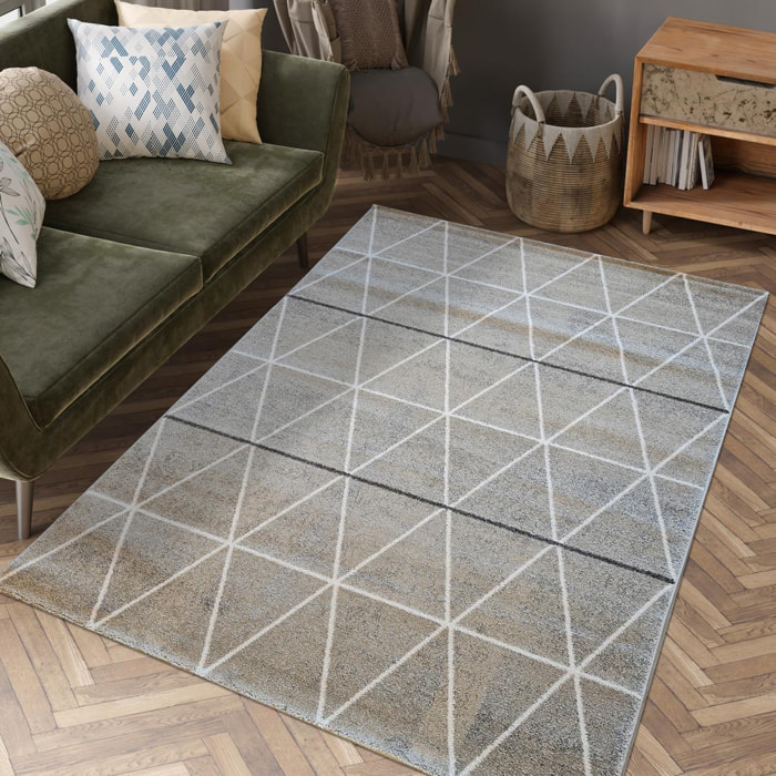 Tapis Lera motif géométrique scandinave, beige et gris