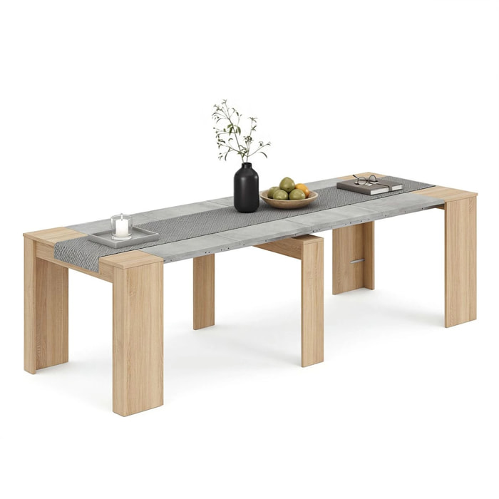 Mesa consola extensible en roble canadian y gris cemento 50-235x90 cm Denis Roble Canadian - Gris Cemento