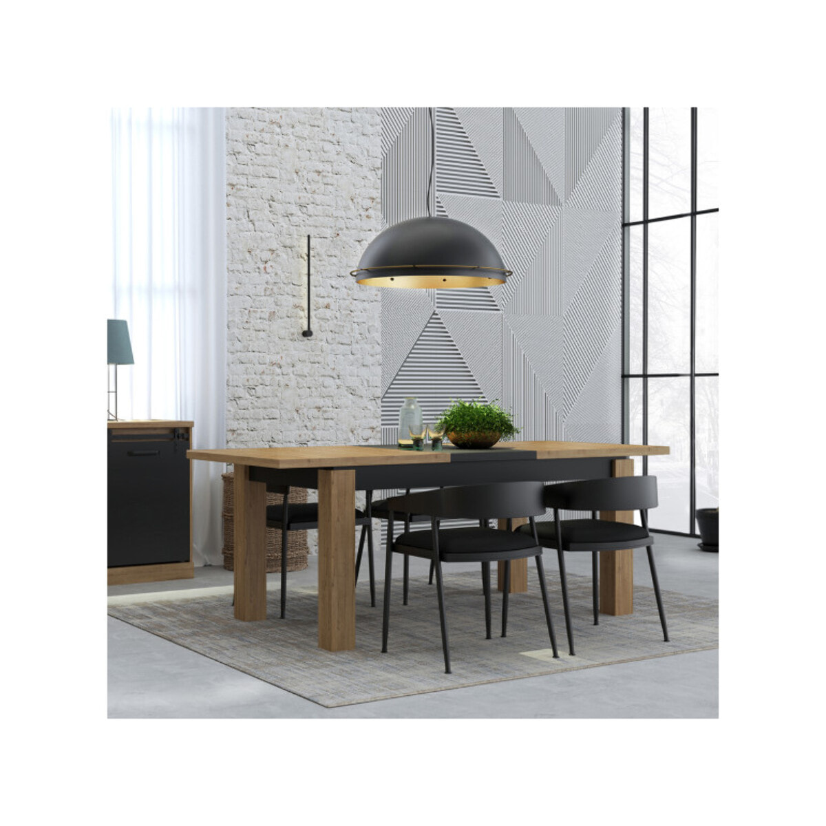 Table extensible 160/206cm en bois effet chêne & noir - FACTORY