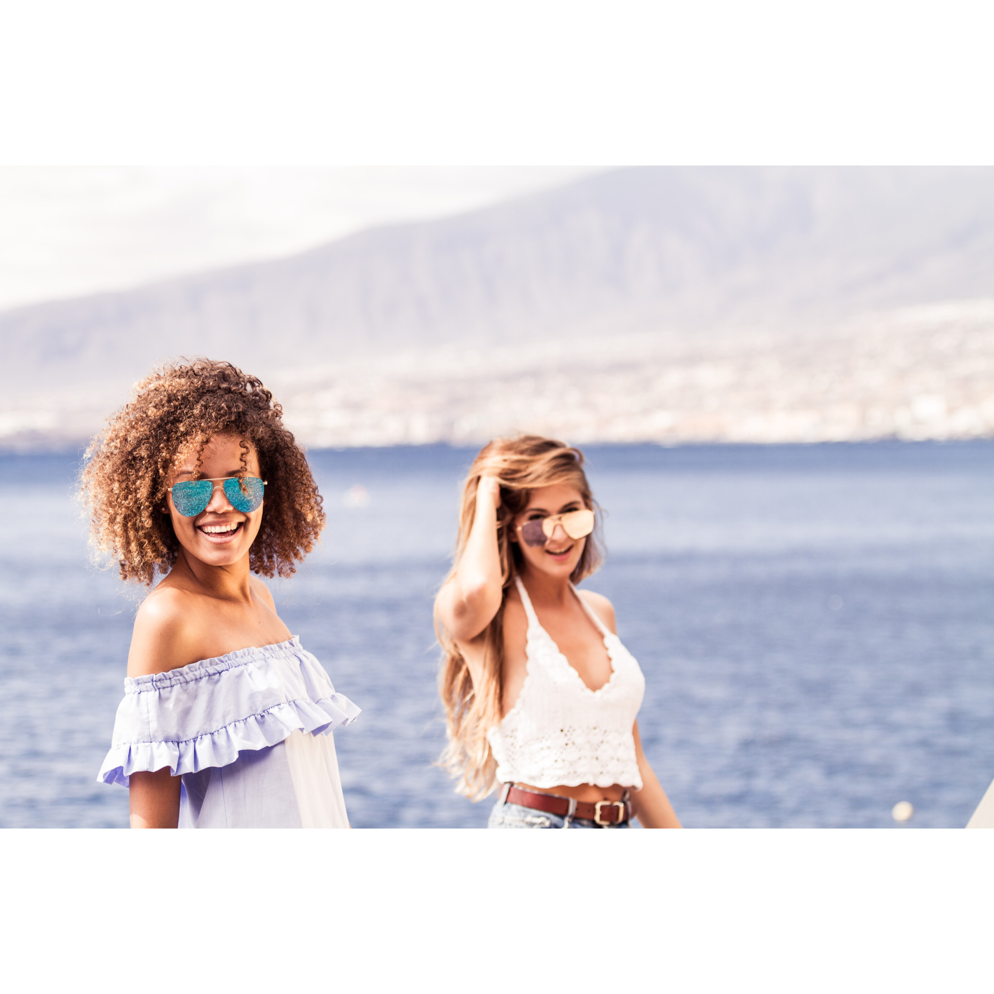 Gafas de sol OCEAN LONG BEACH - Nuevo montura dorado mate / Plana revo azul cielo real