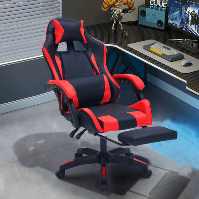 Chaise gaming de bureau ergonomique inclinable noir et rouge JOAO