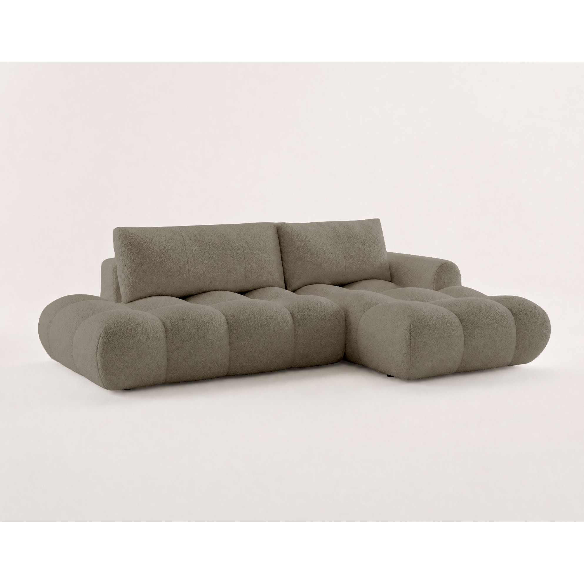 Yulin - Canapé d'angle ouvert droit 4 places convertible avec coffre en tissu bouclette - Taupe