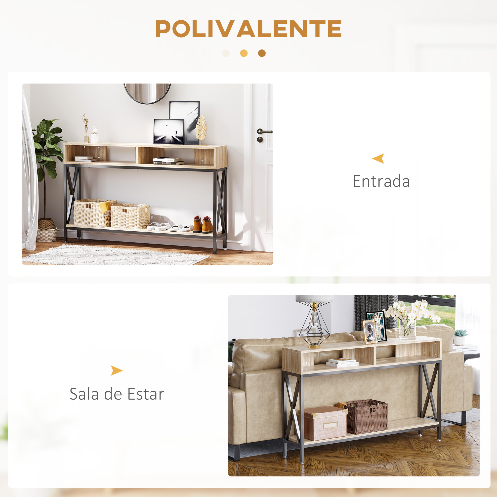 Mesa Consola Mueble para Recibidor con 2 Compartimientos y Estante Consola para Recibidor Entrada Pasillo 120x23,5x75 cm Roble y Negro