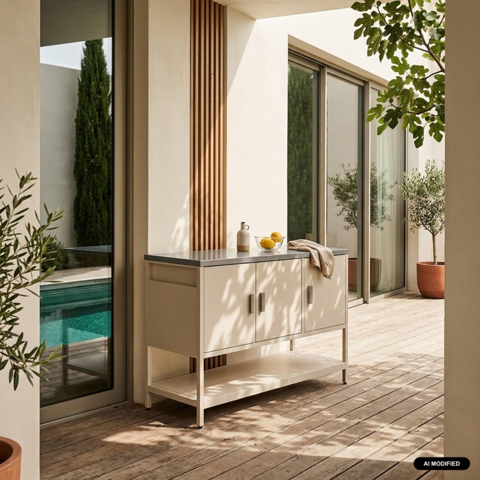 Module de cuisine extérieure acier 3 portes 1 étagère L120cm NAXOS