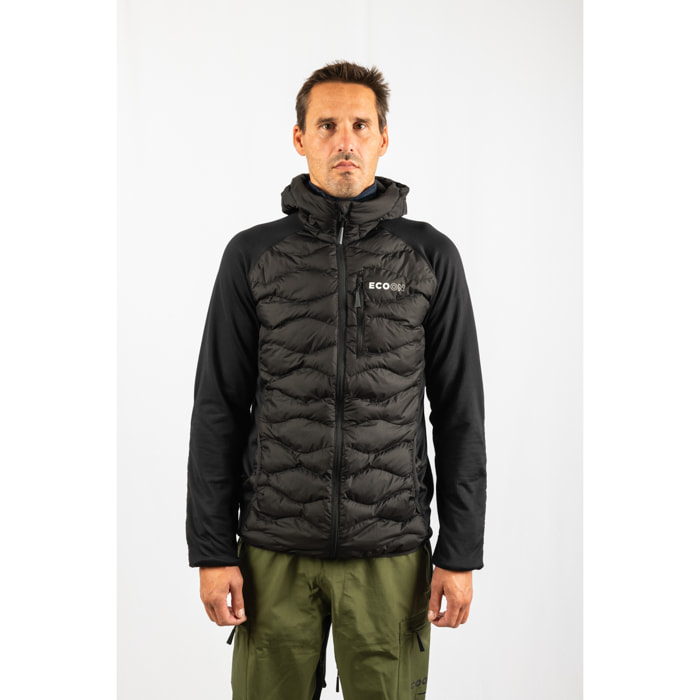 Giacca isolante ibrida ECOActive con cappuccio del marchio ECOON - Nera con logo ECOON