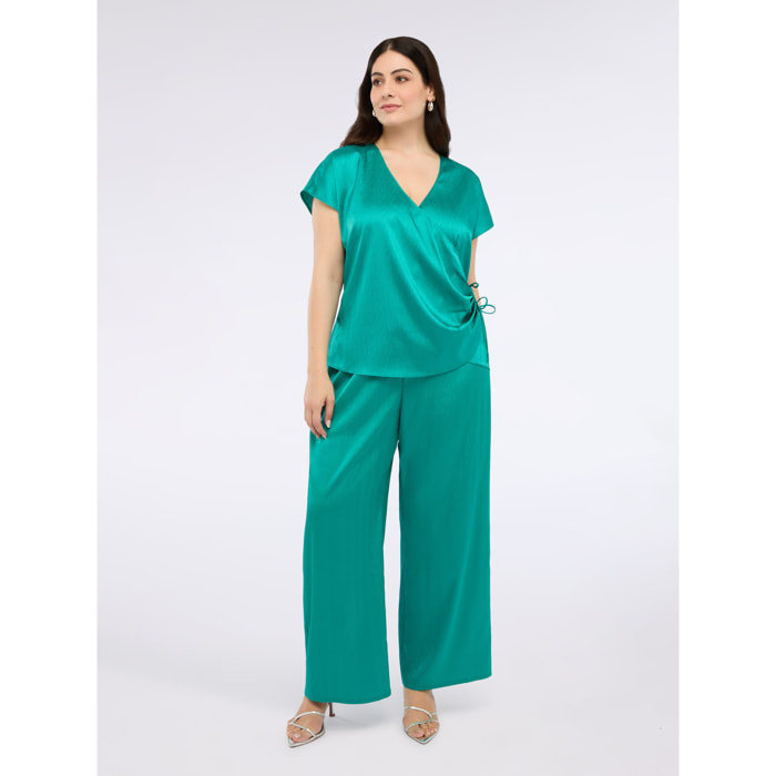 Fiorella Rubino - Pantalones palazzo de satén - Green Water