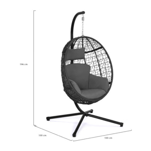 Fauteuil œuf suspendu effet rotin avec coussin gris