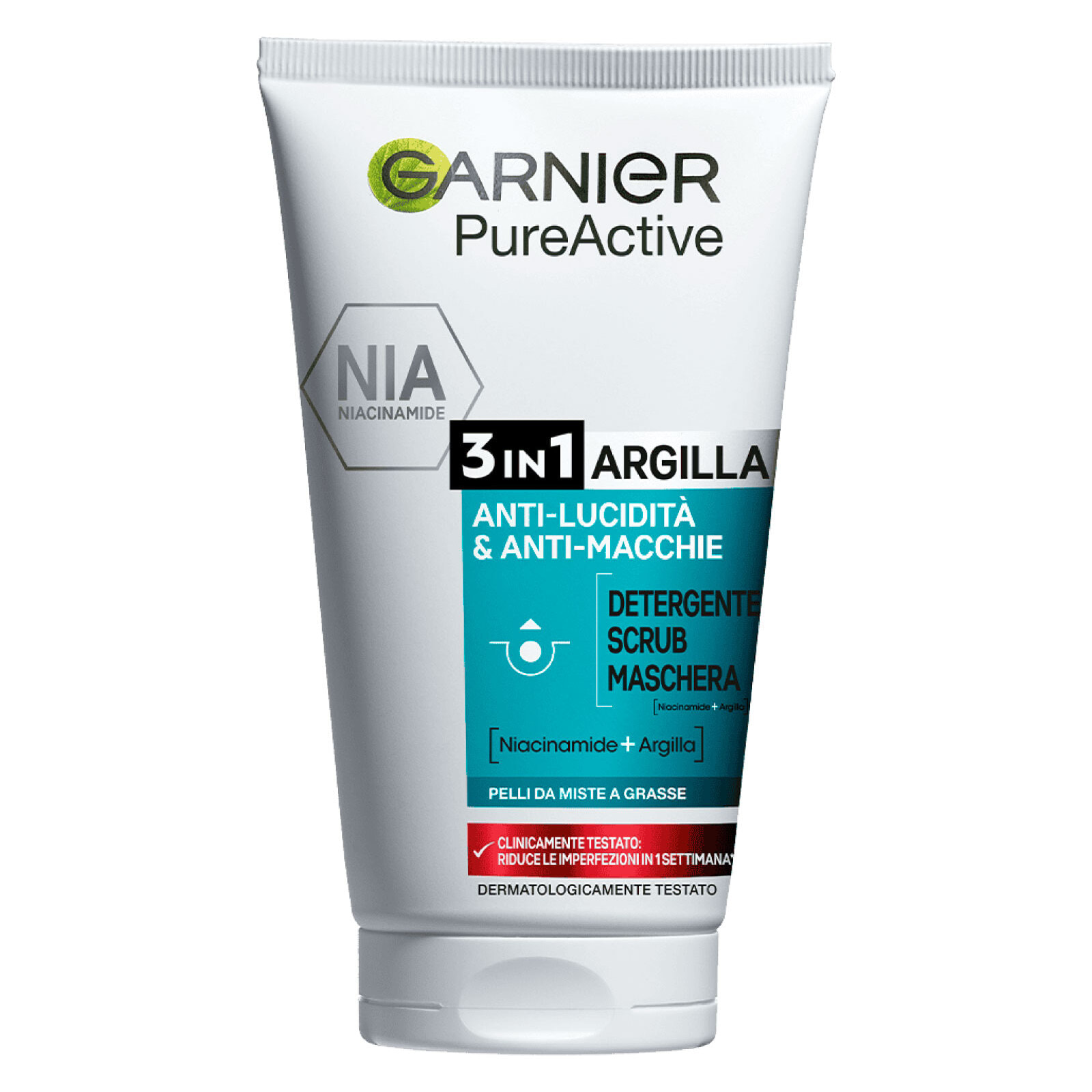 Trattamento 3in1 Maschera Scrub Detergente Argilla SkinActive Pure Active - Tubetto da 150ml