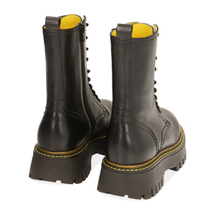 Botas militares de cuero negro/amarillo