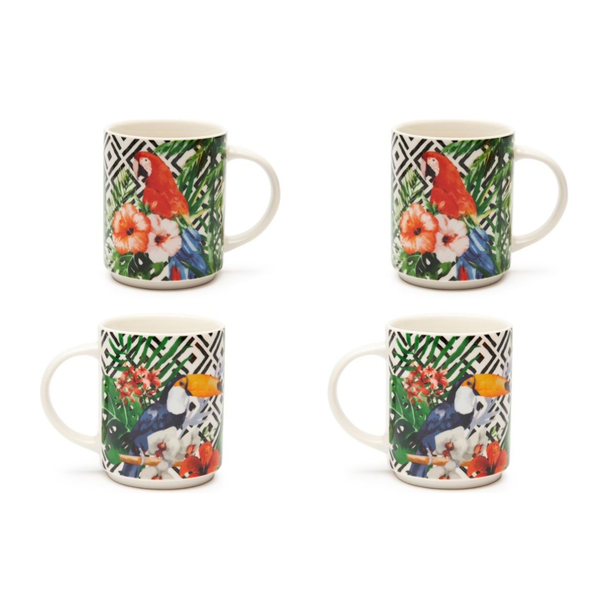 Set de 4 Mugs Excelsa – Tropical Chic, New Bone China Multicolore
