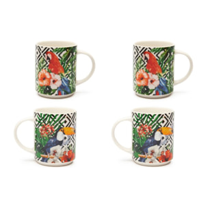 Set de 4 Mugs Excelsa – Tropical Chic, New Bone China Multicolore