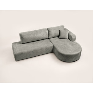 Miro - Canapé d'angle droit 4 places convertible avec coffre en velours texturé - Gris