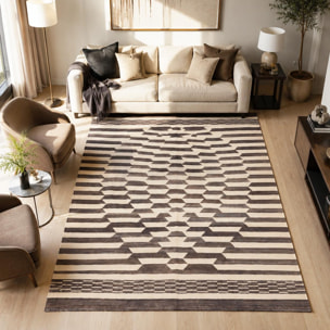Tapis kilim géométrique, tissé plat en laine, ATAB