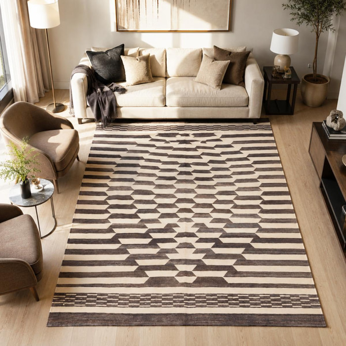 Tapis kilim géométrique, tissé plat en laine, ATAB