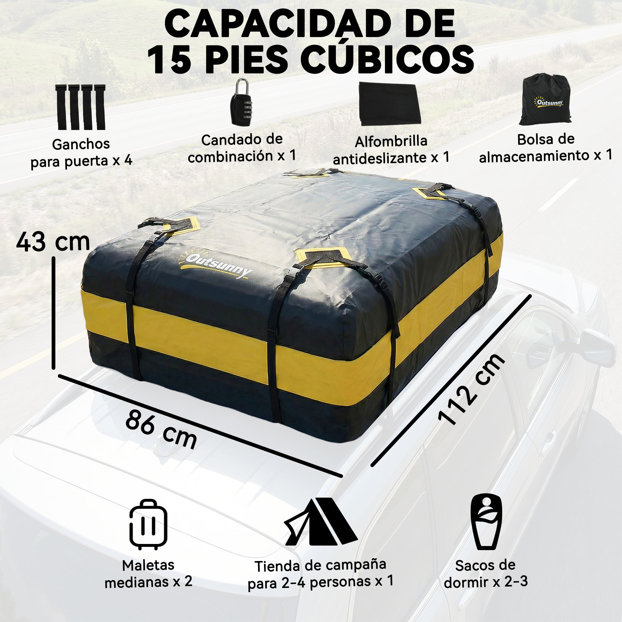 Bolsa de Techo para Coche 425L, Impermeable, Cofre de Techo para Coche con 8 Correas Ajustables, Alfombrilla Antideslizante, Ganchos, Adecuada para Todos Los Vehículos con/sin Portaequipajes