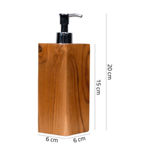 Distributeur savon carré de salle de bains en bois de teck - COLAS