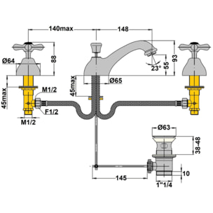 Mélangeur lavabo 3 trous PAINI Tiffany Gris Acier