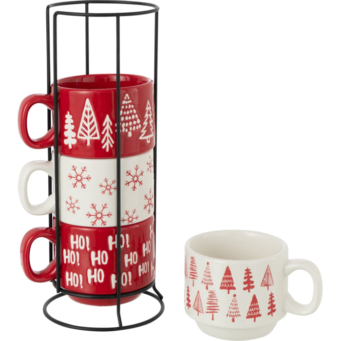 J-Line tasse Noël Dolomie - céramique - rouge/blanc - boîte de 4
