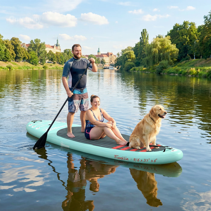 Tabla Paddle Surf Hinchable con Accesorios, 320 cm, Remo de Aluminio Ajustable, Quilla, Stand Up Paddle Board con Superficie Antideslizante de EVA, Bomba y Mochila, Carga 160 kg, para Adultos