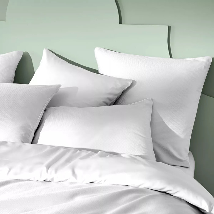 Taie d'oreiller satin de coton motif jacquard blanc Vibrato blanc