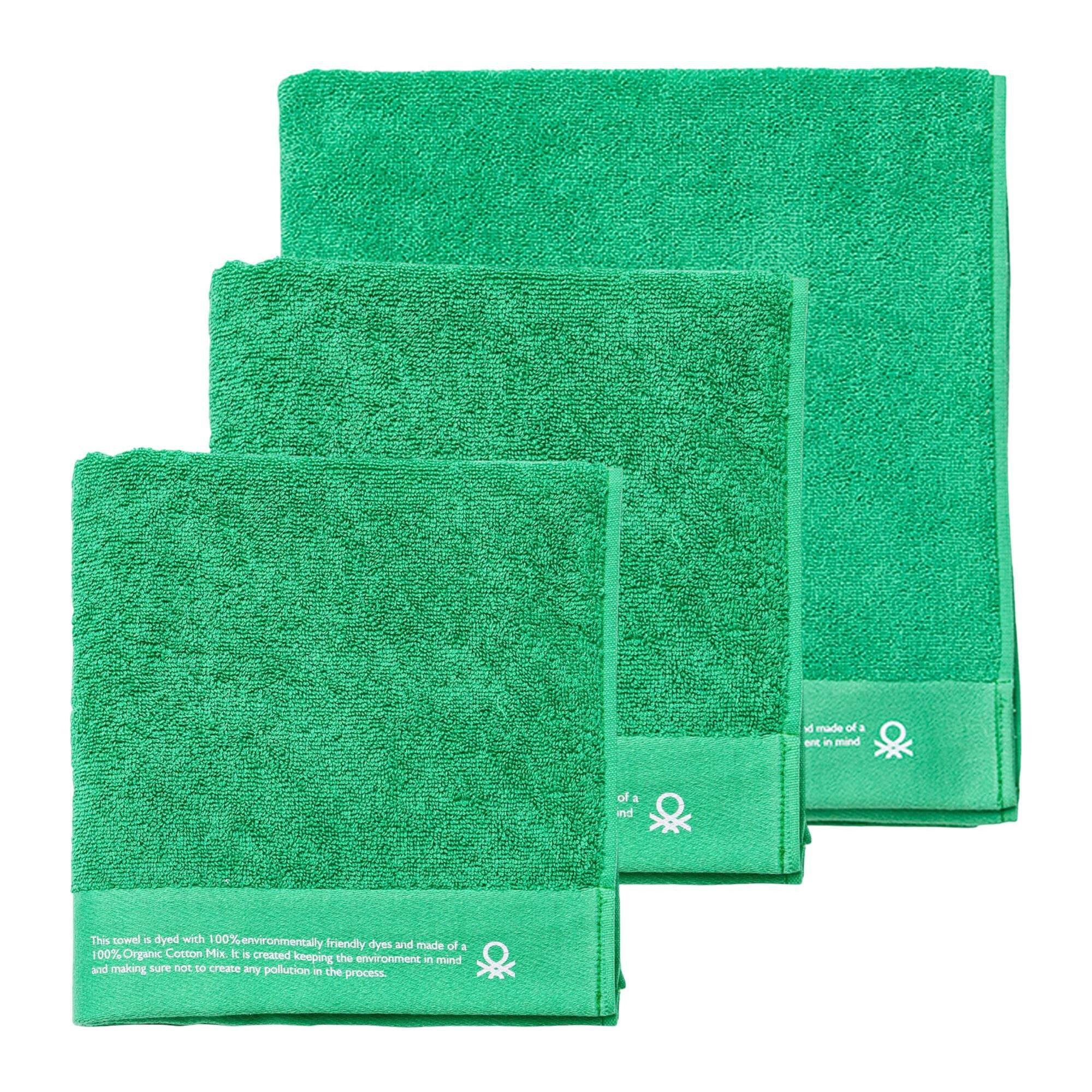 Set de 3 Toallas (70x140cm + 2 50x90cm) en Algodón orgánico 450GSM color Verde Benetton