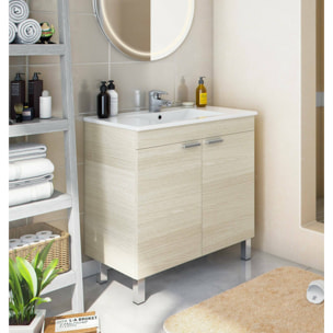 Mobile sottolavabo Florante, Mobiletto da bagno, Contenitore porta lavabo, Armadio per lavandino, 80x45 h80 cm, Rovere
