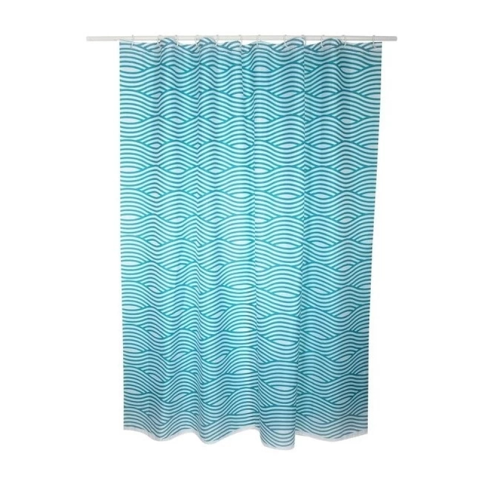 MSV Rideau de douche Polyester WAVE 180x200cm QUALITE PREMIUM Bleu - Anneaux inclus