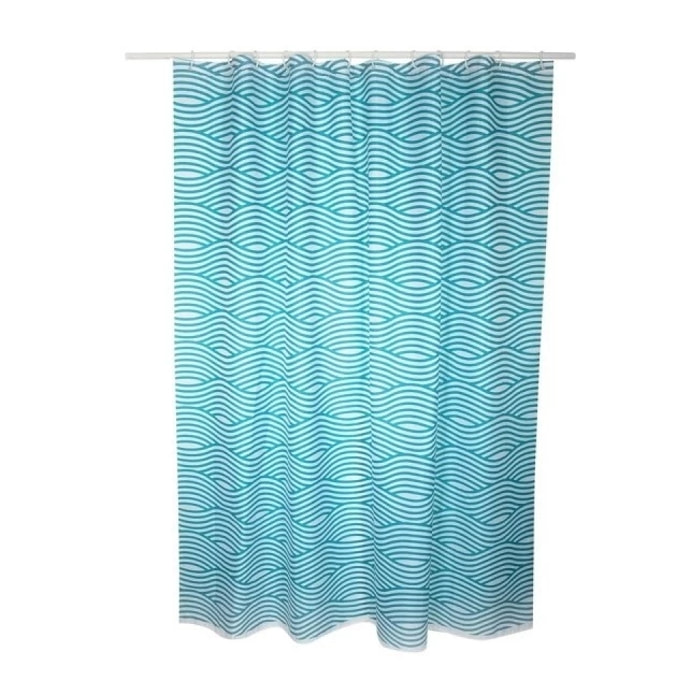 MSV Rideau de douche Polyester WAVE 180x200cm QUALITE PREMIUM Bleu - Anneaux inclus