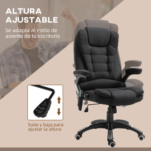 Silla de Masaje con 6 Puntos de Masaje Silla de Escritorio Reclinable hasta 130° con Función de Calefacción Altura Ajustable y Ruedas para Estudio 68x72x110-120 cm Negro