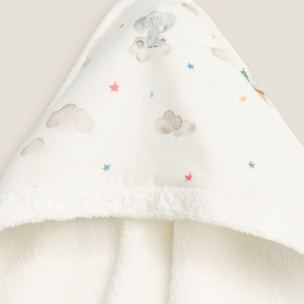 Toalla de baño con capucha elefantes Sielu color blanco Algodón