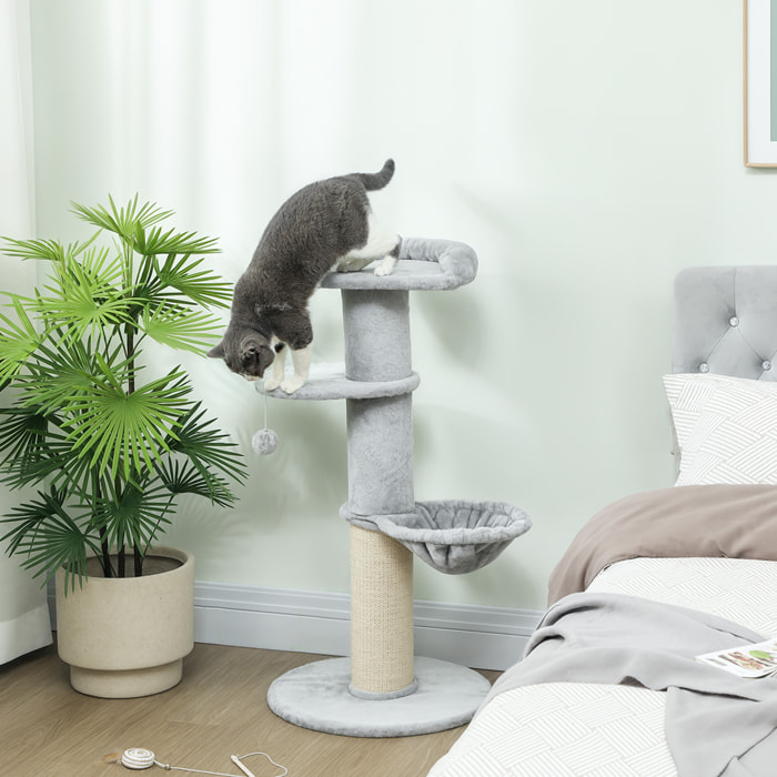Árbol Rascador para Gatos, Árbol para Gatos 103,5 cm, Torre Escalador con Cama, Hamaca, Plataforma, Poste de Sisal Extra Grueso, Bola Colgante, Gris Claro